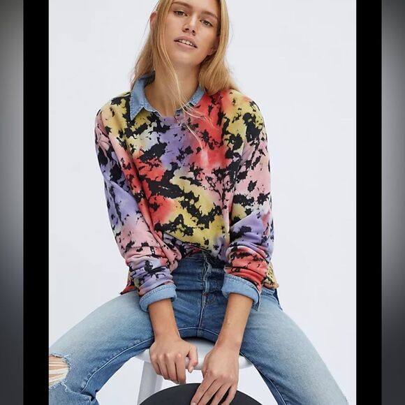 NWT Anthropologie Letluv Zoey Tie Dye Sweatshirt Black Red Purple Women's - Picture 1 of 9